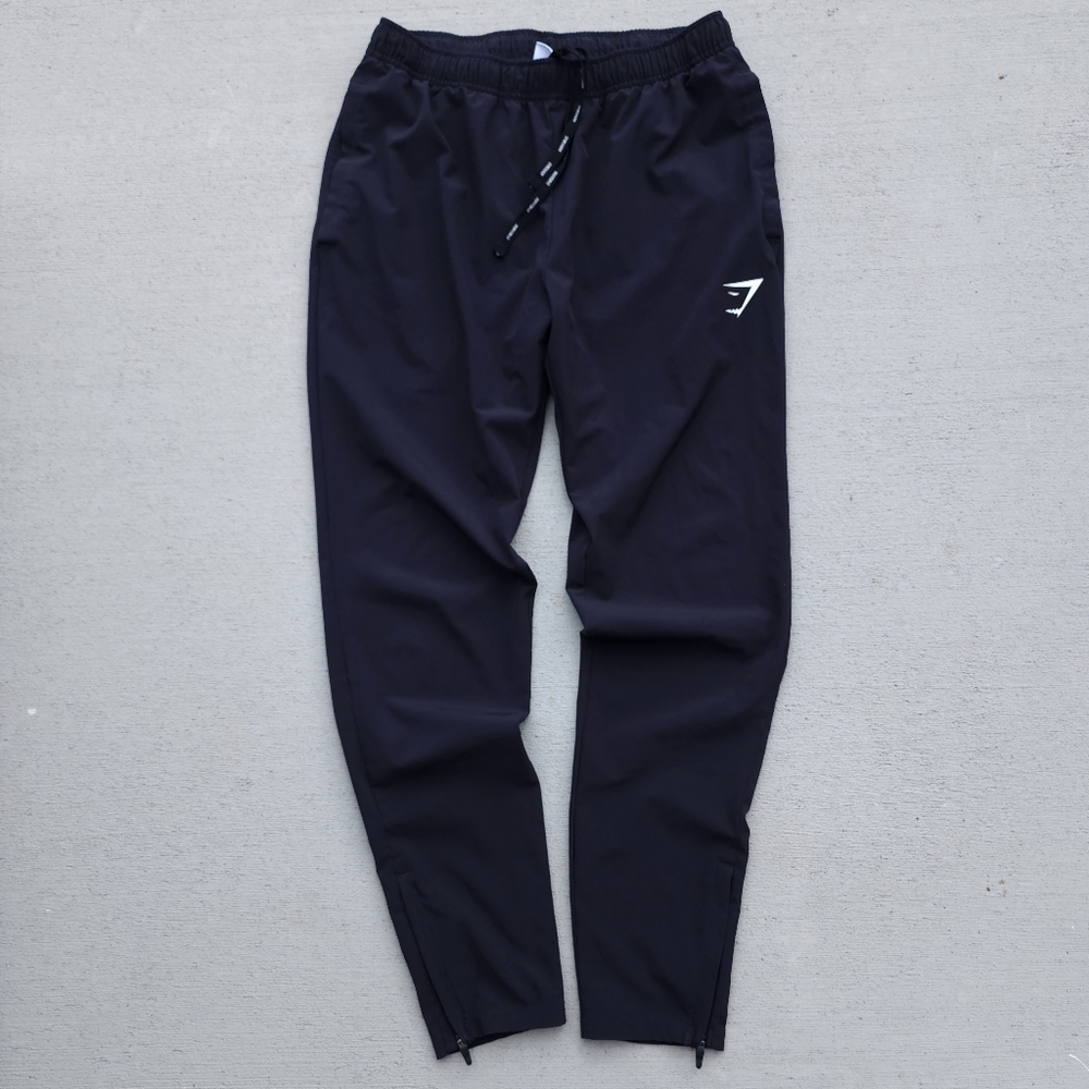 Gymshark Arrival Pants Woven Joggers Mens Small Black Tapered Zipper Athletic